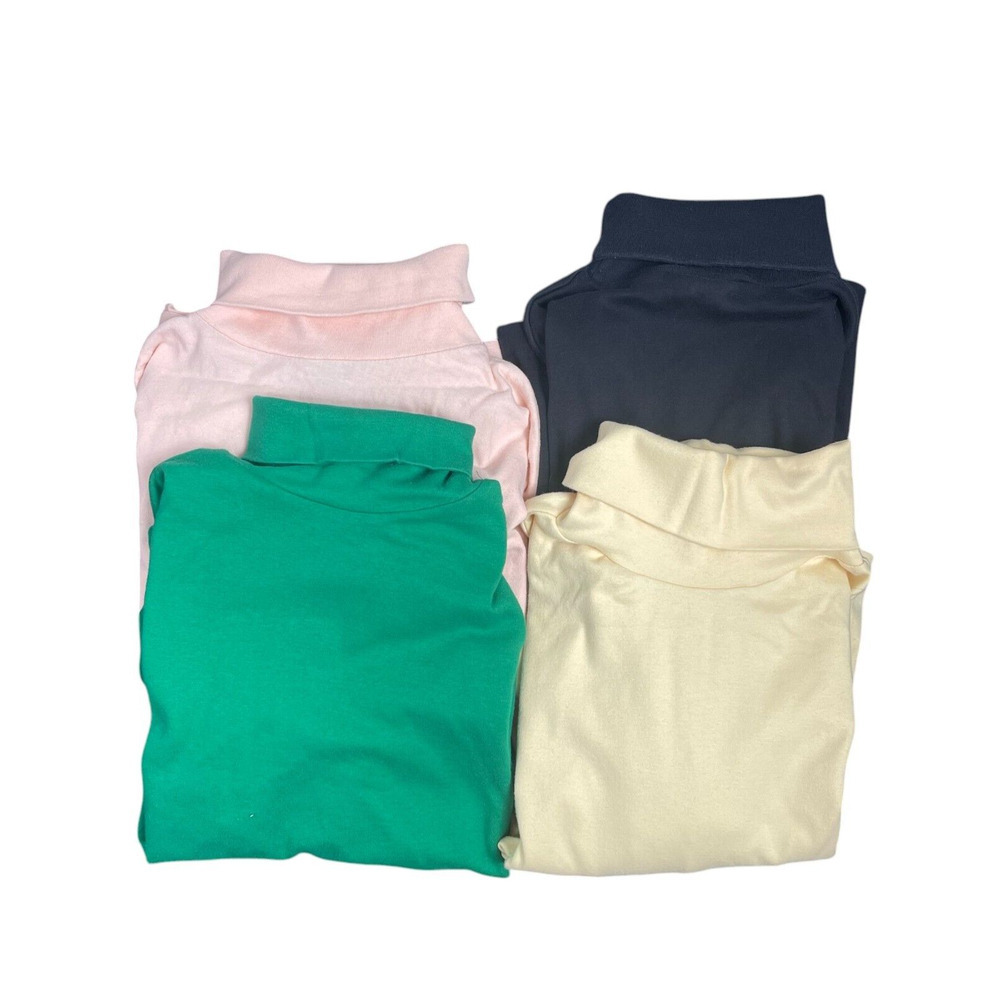 Lot 80s 90s Women M XL Vintage Turtle Neck Shirts Pink Green Black Yellow